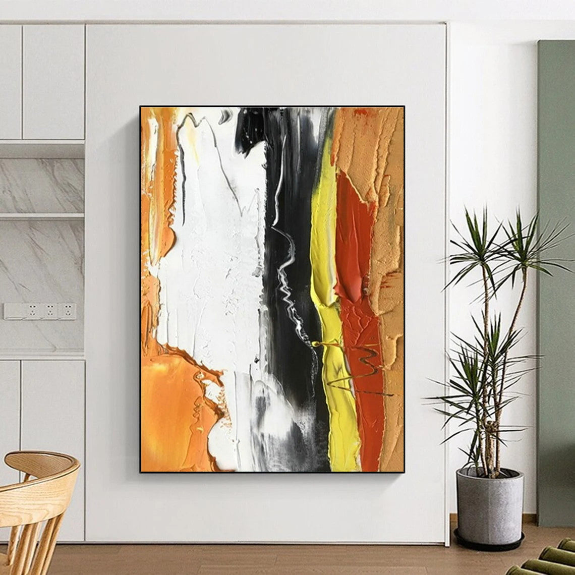 “Colorful Thick Strokes” - Multicolor, White Abstract Thick - Stroke Painting PS0612