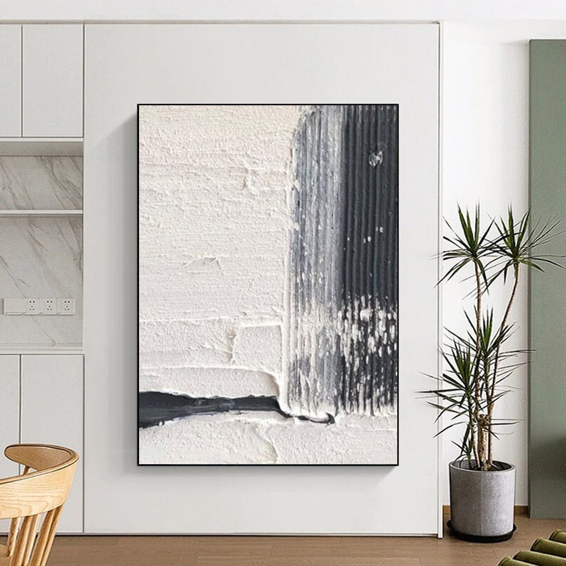 “White and Black Textured Edge” - Industrial - Minimalist Painting On Canvas DS366