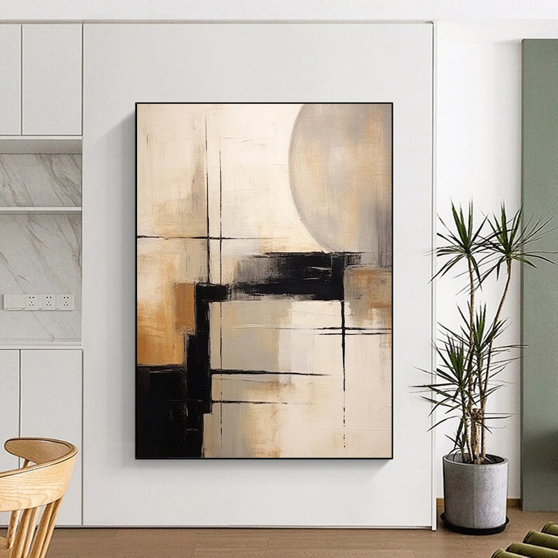 “Neutral Abstract Geometry” - Geometric Abstract Painting On Canvas DS356