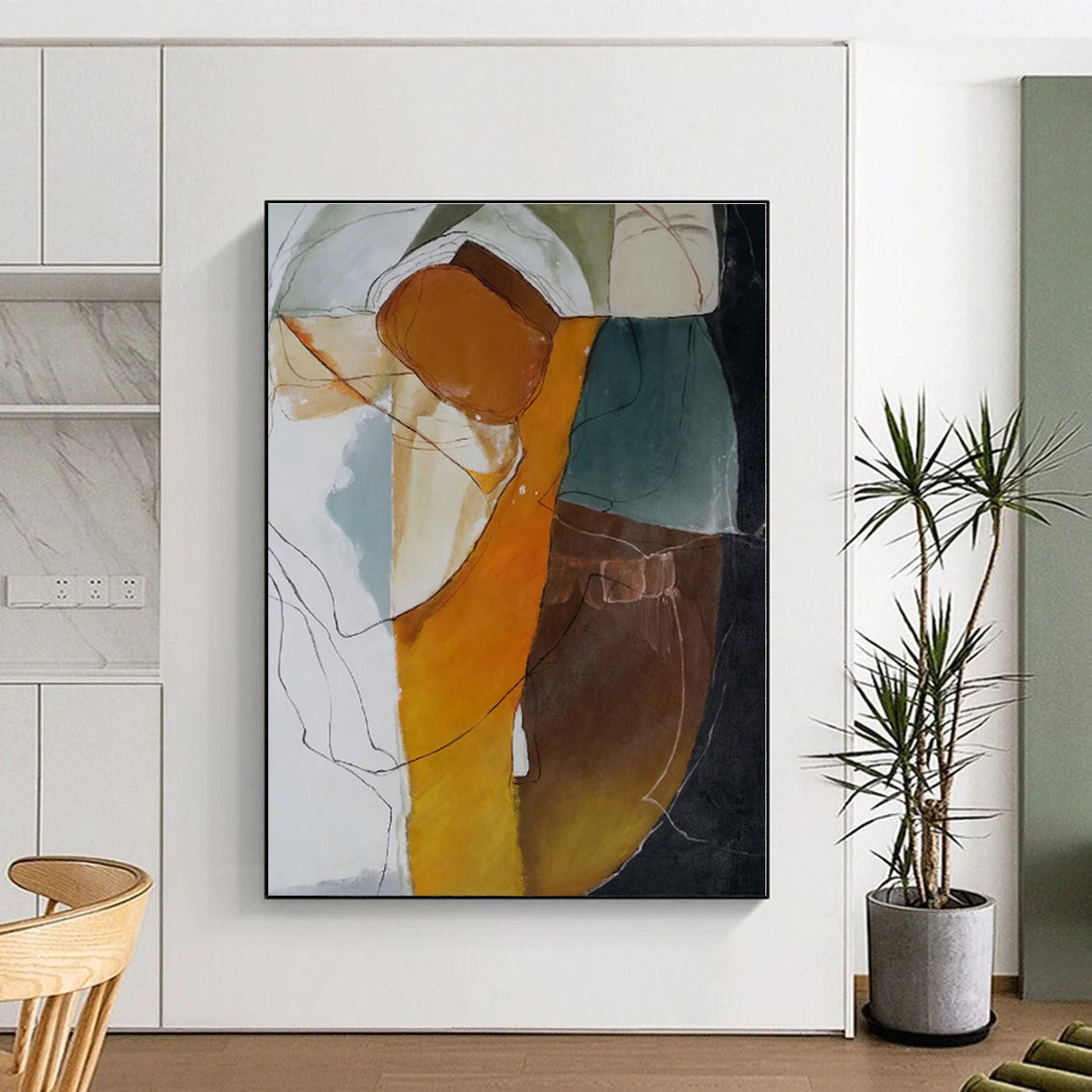 “Colorful Abstract Shapes” - Orange, Green, Blue Abstract Shape Painting On Canvas PS0401
