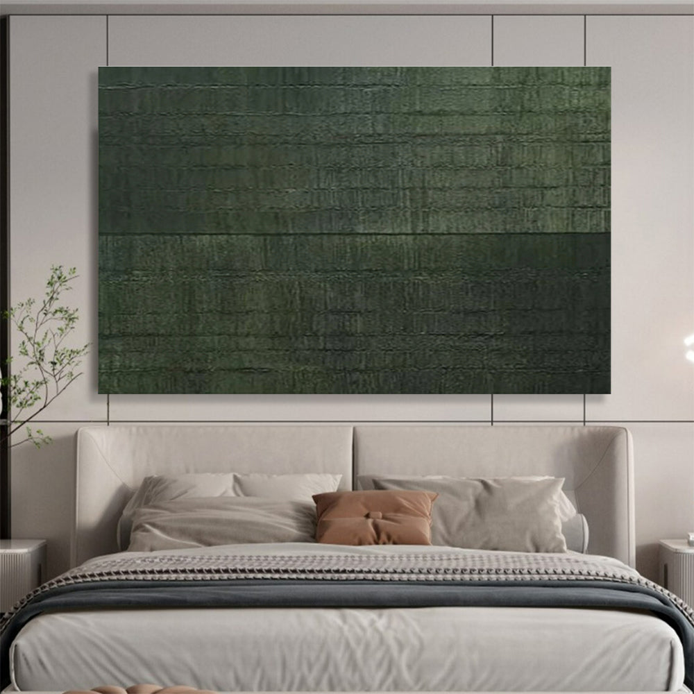 Dark Green Texture: Monochromatic Minimalist Painting for Zen Garden Room & Minimalist Study DKS656