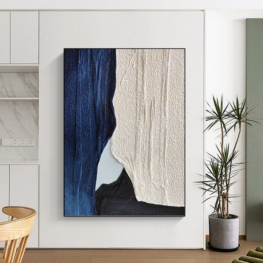 “Blue, White, and Black Textured Layers” - Abstract, Minimalist - Toned Painting On Canvas PT1547