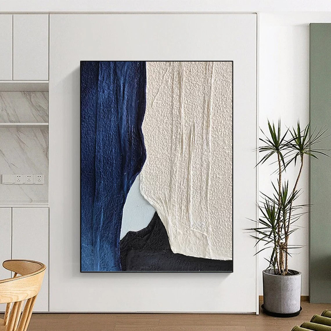 “Blue, White, and Black Textured Layers” - Abstract, Minimalist - Toned Painting On Canvas PT1547