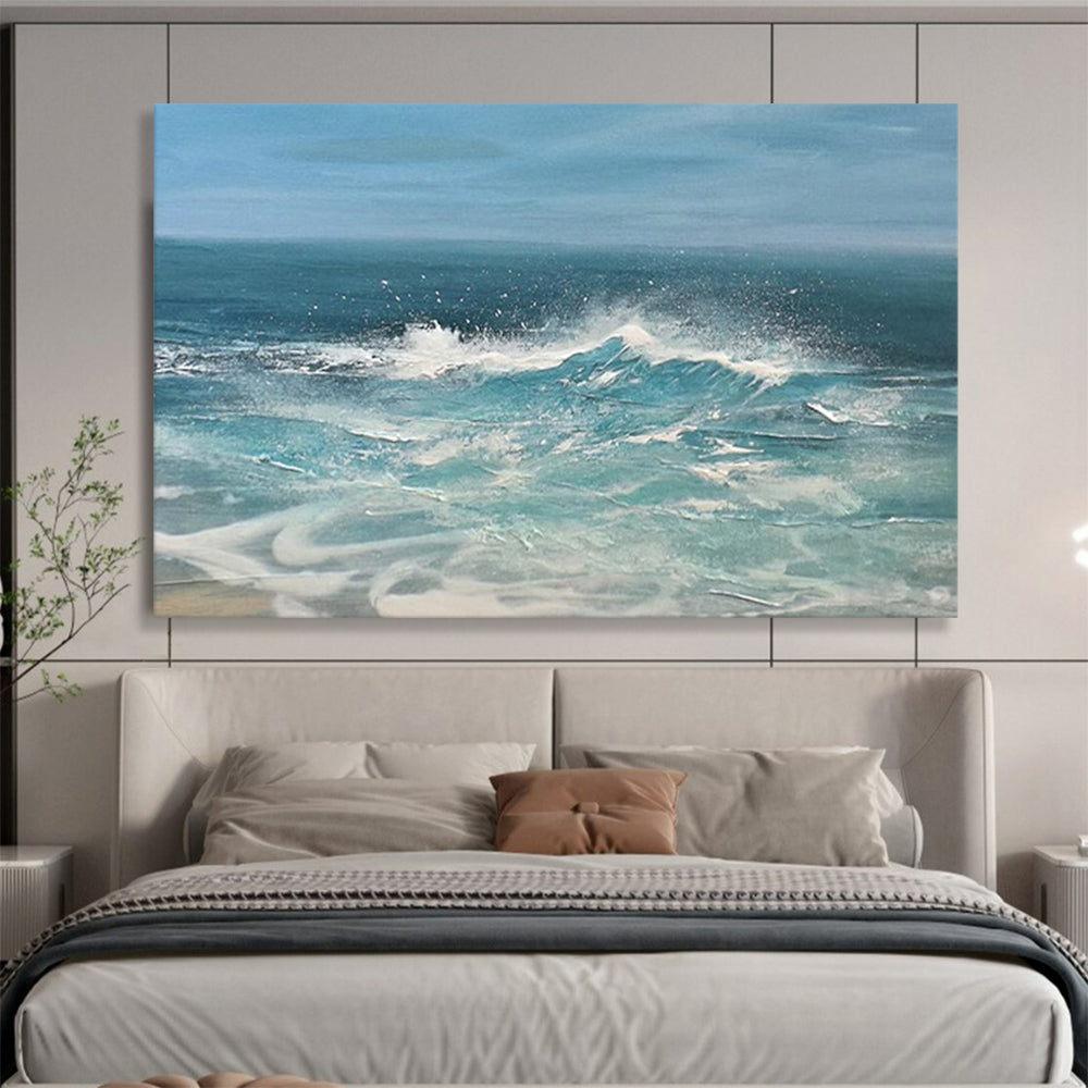 “Dynamic Ocean Wave in Blues and Whites” - Realistic Marine Oil Painting On Canvas PT025