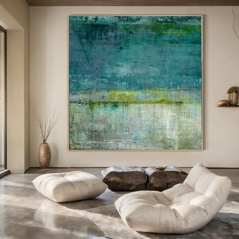 “Teal and Green Abstract Wash” - Subtle Abstract Painting On Canvas PS0182