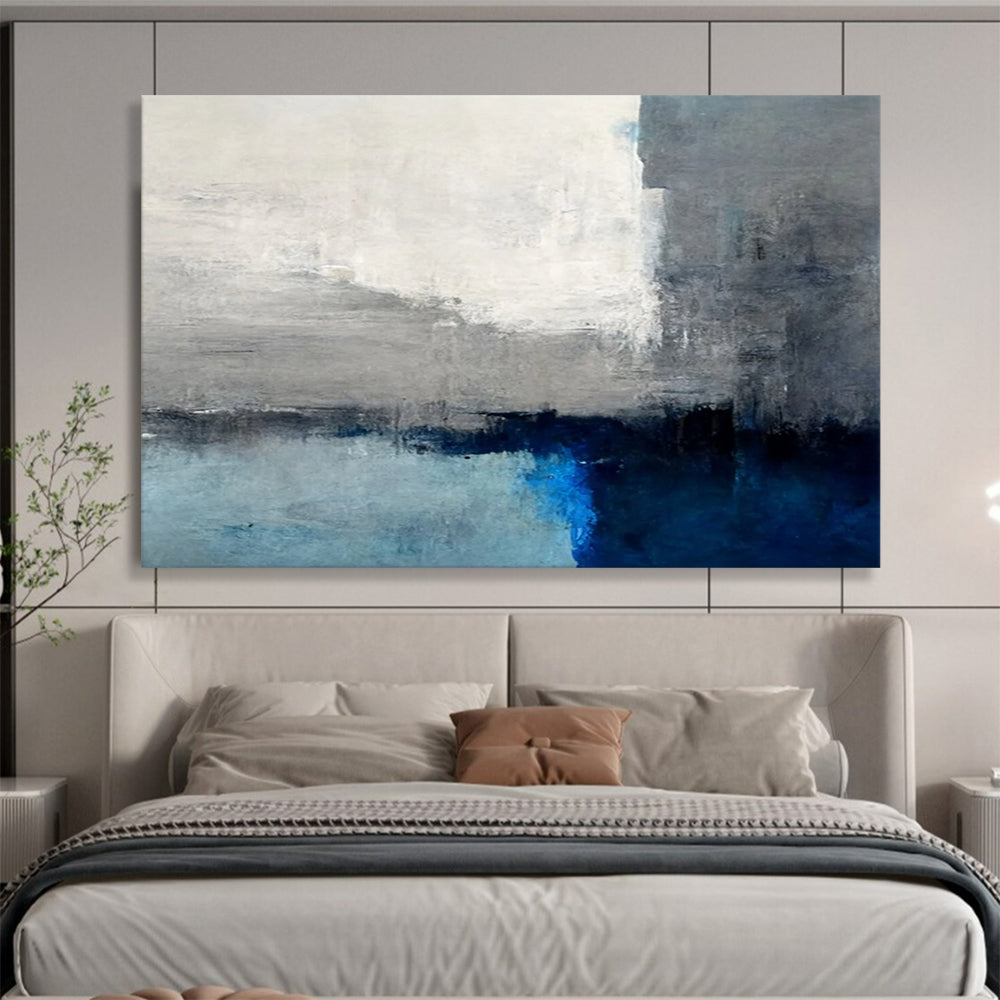 “Gray and Blue Horizon” - Minimalist Landscape Painting On Canvas PT074