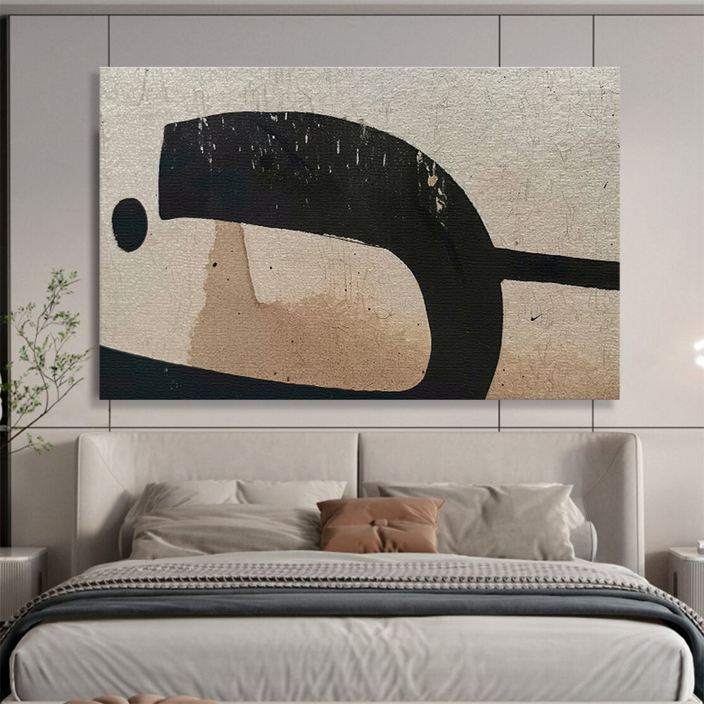 “Worn Black and Beige Abstract” - Abstract Painting on Canvas, Suits Vintage - Style Room & Office DKS587
