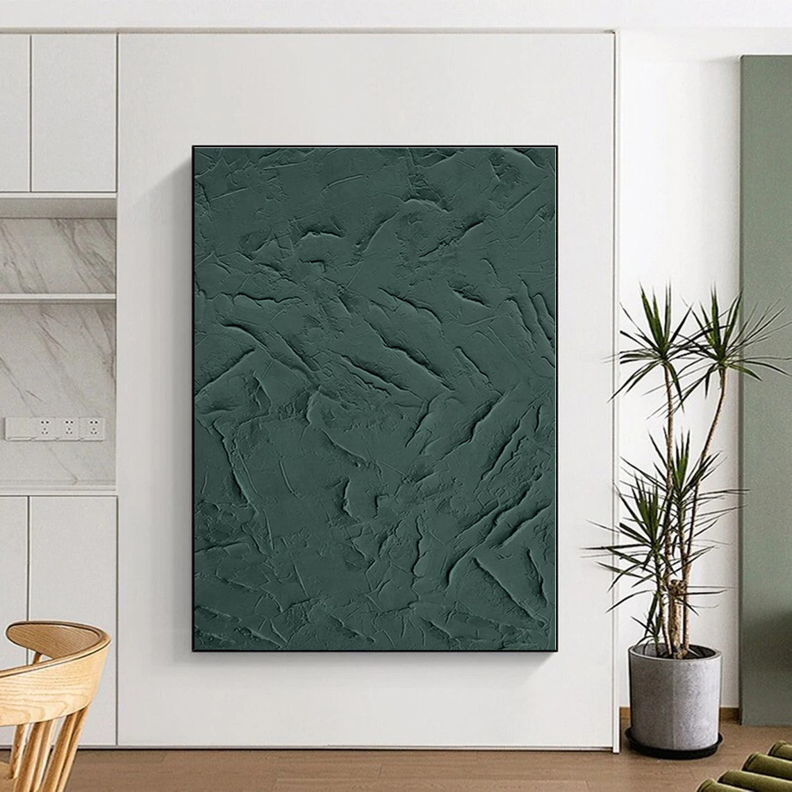 “Dark Green Textured Surface” - Textured Abstract Painting On Canvas PS0430
