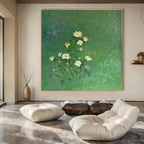 Green, White, Yellow with Delicate Flowers "Nature’s Whisper" Abstract Painting On Canvas PS1453