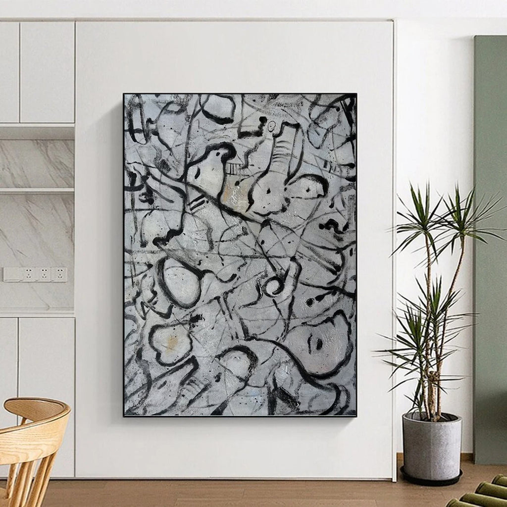 “Black and White Abstract Doodles” - Abstract, Expressive - Styled Painting On Canvas PT1591