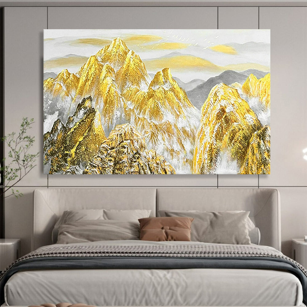 “Golden Mountain Peaks” - Traditional Chinese - Style Landscape Painting On Canvas PT1556