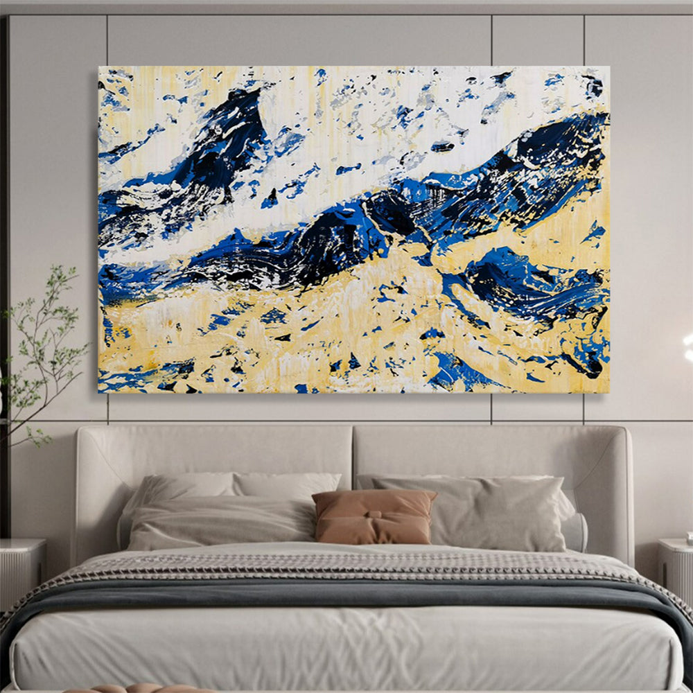 “Blue - Yellow Abstract Mountains” - Abstract Expressionist - Painting On Canvas PT1751