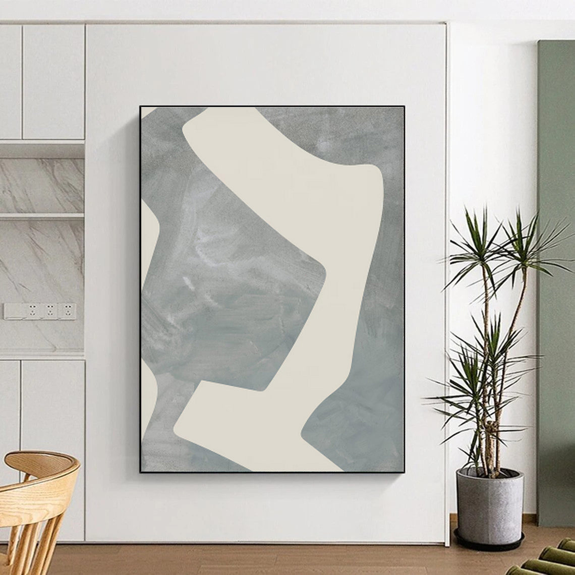 “Gray - White Minimalist Shapes” - Gray, White Minimalist Abstract Painting On Canvas PS0436