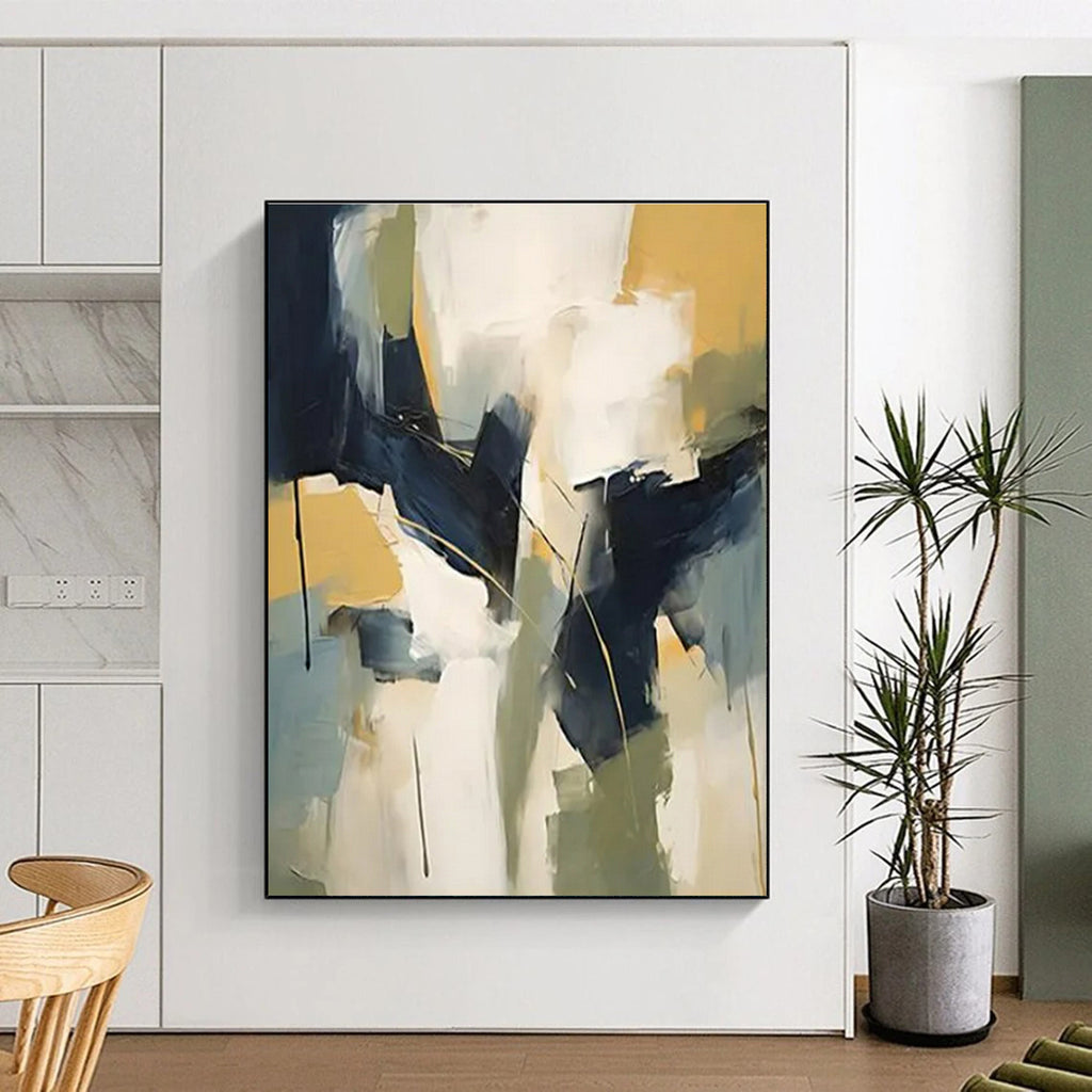 Blue, Yellow, White & Green Abstract Forms Painting On Canvas PS0831