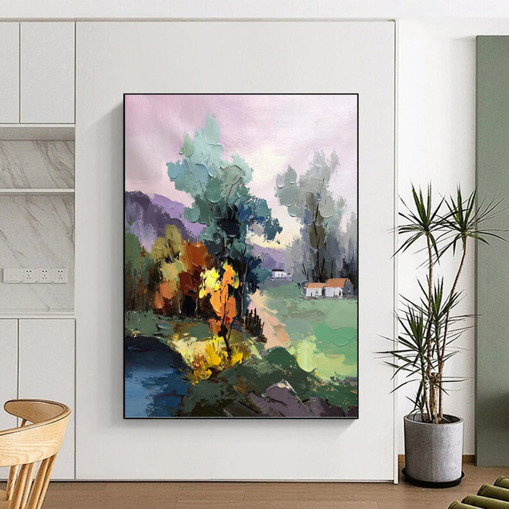 “Colorful Village Landscape” - Impressionist Landscape Painting On Canvas PT1289
