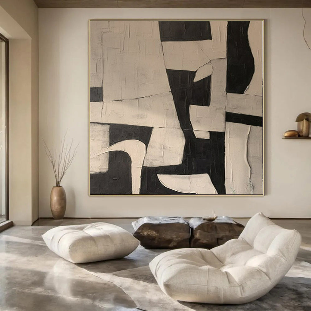 Black and White Geometric, "Monochrome Structure" – Abstract Geometric Painting On Canvas PS0977