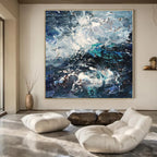 Blue, White, Gray with Dynamic Textures "Crashing Waves" Abstract Painting On Canvas PS1351