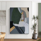 “Green - Grey - White Abstract Geometric Forms” - Subtle Abstract Painting On Canvas PS0350