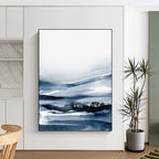 “Blue - Toned Ink - Wash Landscape” - Misty Mountains & Subtle Tree Forms Painting On Canvas DS231