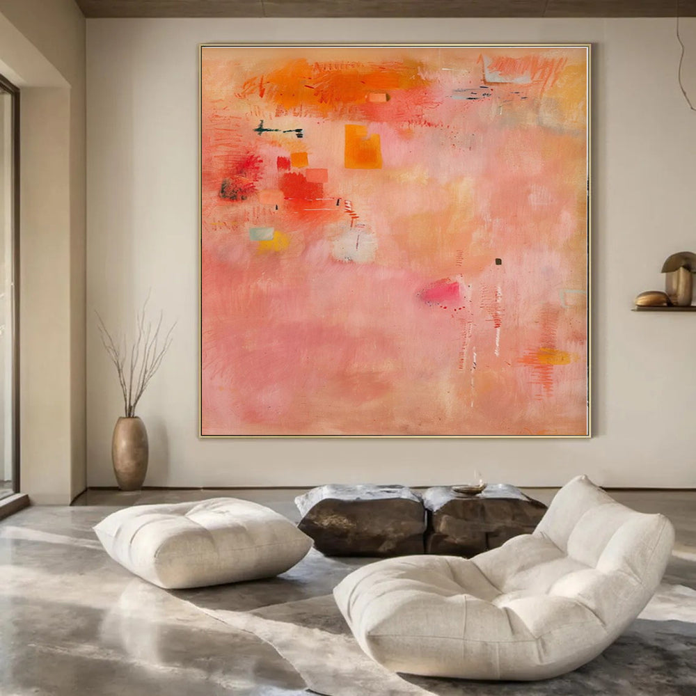 Pink, Orange, Yellow with Playful Shapes "Sunset Confetti" Abstract Painting On Canvas PS1379