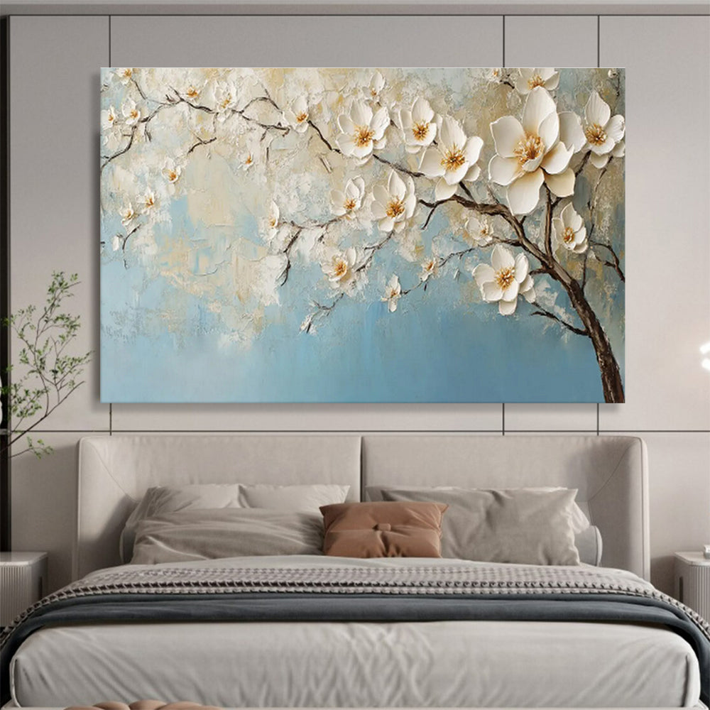 Blossom Serenity - 3D Textured Floral Oil Painting, Ideal for Bedroom & Spa DKS671