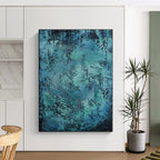 “Teal - Black Textured Abstraction” - Teal, Black Abstract Painting On Canvas PS0464