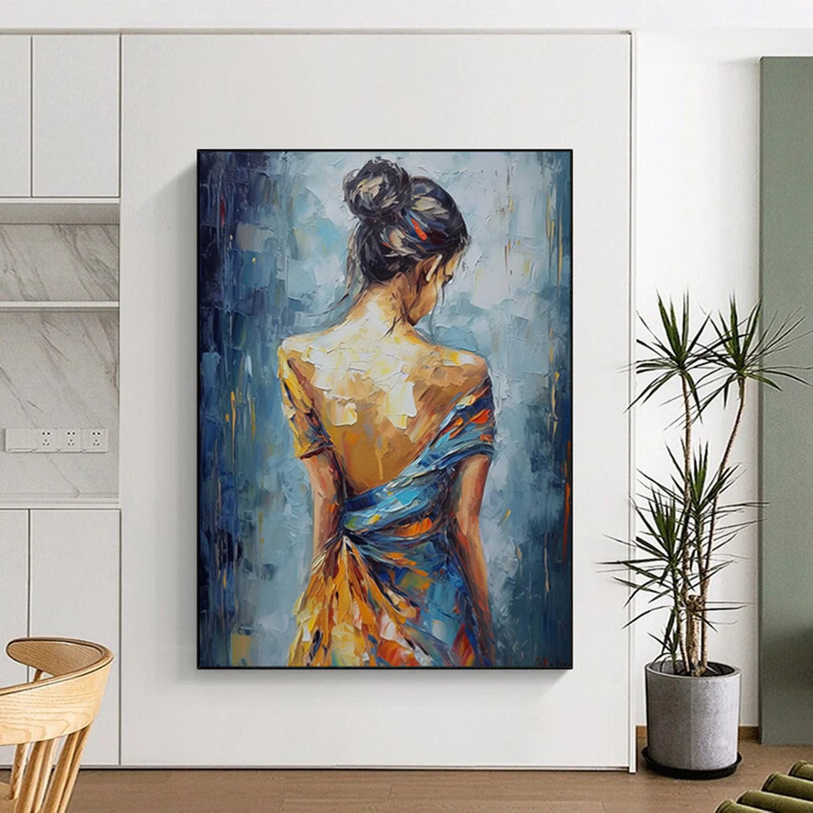 “Impasto Portrait of a Woman in Colorful Dress” - Impasto Figurative Painting On Canvas PT1909