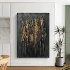 “Black and Gold Drip Elegance” - Abstract Textured Painting On Canvas PT2358