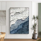 “White and Blue Textured Wave Layers” - Minimalist Ocean Layers Painting On Canvas DS325