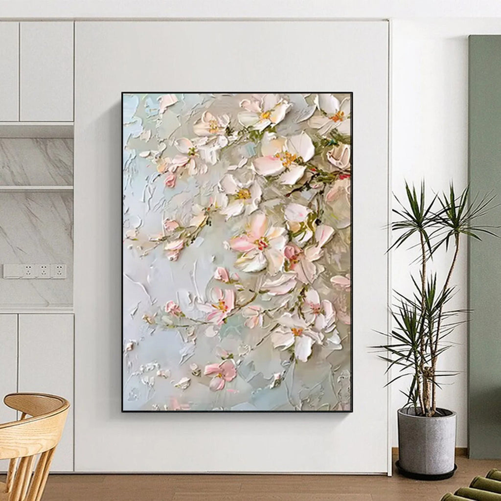 “Textured Pink - White Floral Impasto” - Oil Painting On Canvas PT2073
