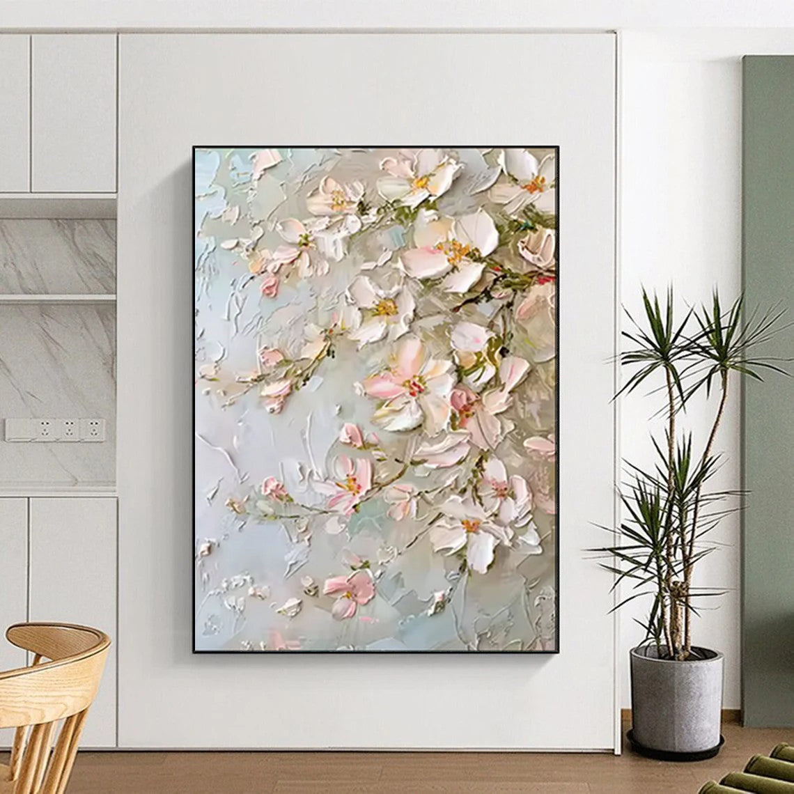 “Textured Pink - White Floral Impasto” - Oil Painting On Canvas PT2073