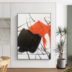 “Black - Orange Dynamic Abstraction” - Black, Orange Abstract Painting On Canvas PS0488