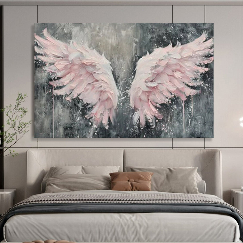 “Pink Wings on Gray” - Textured Pink “Angelic Wings” Painting On Canvas PT1618