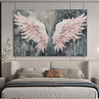 “Pink Wings on Gray” - Textured Pink “Angelic Wings” Painting On Canvas PT1618