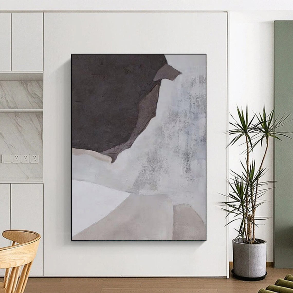 “Grey - Black Abstract Shapes” - Minimalist Abstract Painting On Canvas PT1182