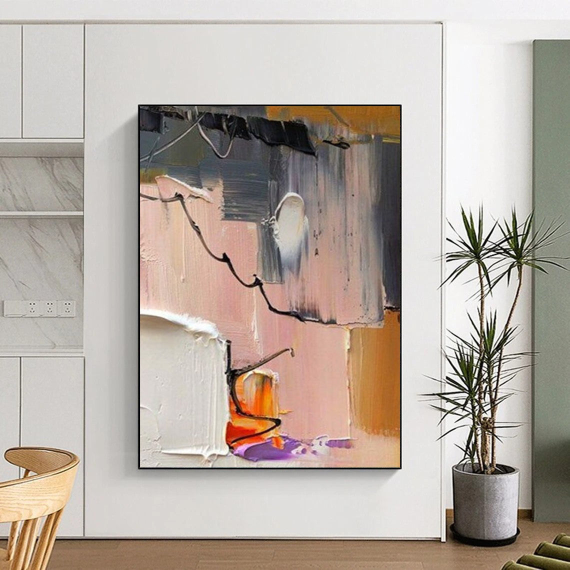 “Pastel Abstract Fusion - Soft Shapes & Delicate Lines” Painting On Canvas DS270