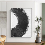 “Bold Black and White Circle” - Abstract, Graphic - Styled Painting On Canvas PT1675