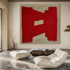 Red and Beige, "Bold Mark" – Minimalist Abstract Painting On Canvas PS0992