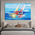 “Blue - Colorful Sailboats” - Expressionist Nautical Painting On Canvas PT266
