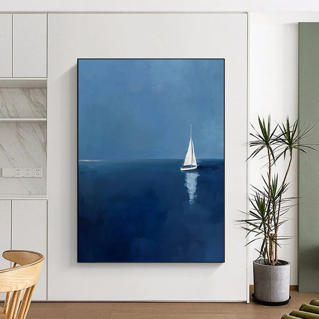 “Serene Sailboat at Sea” - Minimalist Landscape Painting On Canvas PT2230