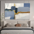 “Blue - Gray - Gold Geometric Abstract” - Contemporary Abstract Painting On Canvas PT1562