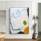 “White - Blue Abstract with Orange & Green” - Whimsical Abstract Painting On Canvas PT1110