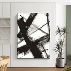 “Black and White Gestural Strokes” - Expressionist Abstract Painting On Canvas PT1028