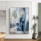 “Blue - Gray Abstract Cityscape” - Blue, Gray Abstract Cityscape Painting On Canvas PS0435