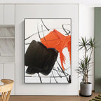 Neon Orange, Black, White Bold Clash “Fiery Energy” - Painting On Canvas PS0786