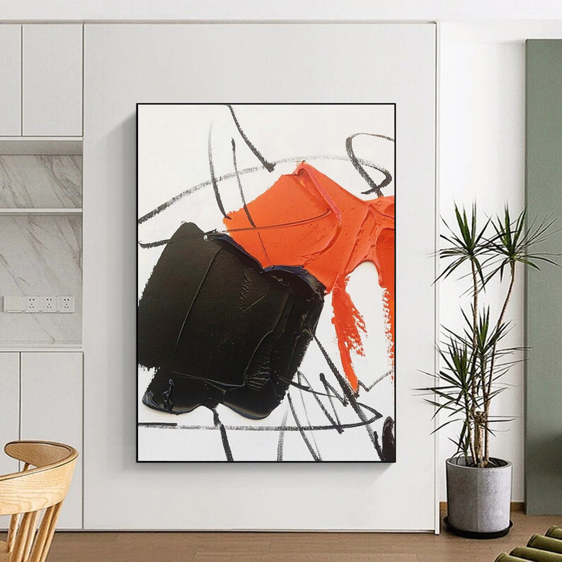 Neon Orange, Black, White Bold Clash “Fiery Energy” - Painting On Canvas PS0786