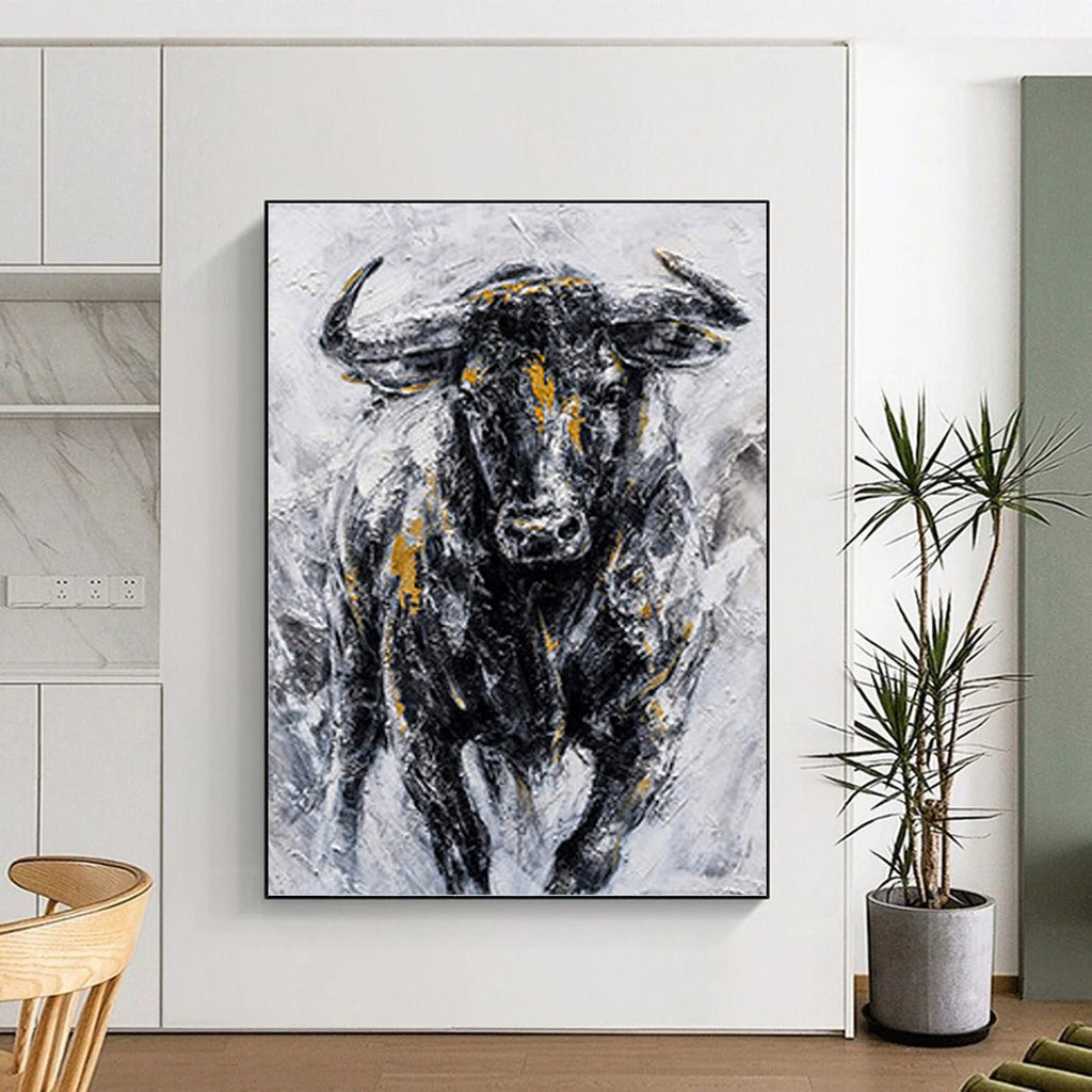 “Gilded Bull Portrait” Painting On Canvas PT1455