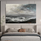 Grey Sky with Snow Over Dark Sea Seascape Painting On Canvas DKS109