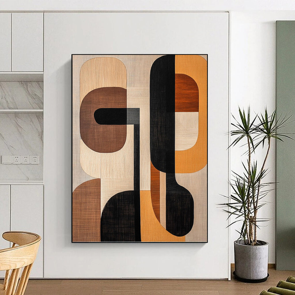 “Wood - Toned Abstract Shapes” - Mixed - Media Abstract Painting On Canvas PT1242