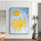 “Yellow Sun and Rays” - Abstract Landscape Painting On Canvas PT2377
